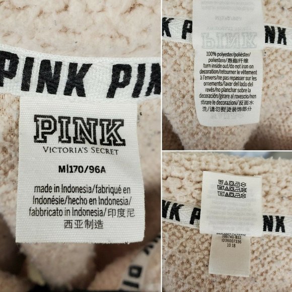 Victorias Secret Pink Womens Pullover Sherpa Sweater Beige Size M - Picture 10 of 12